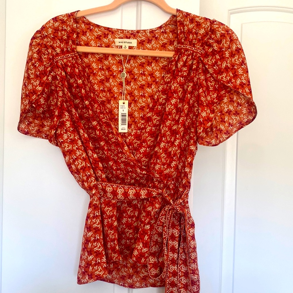 Max Studio Wrap Short Sleeve Blouse S